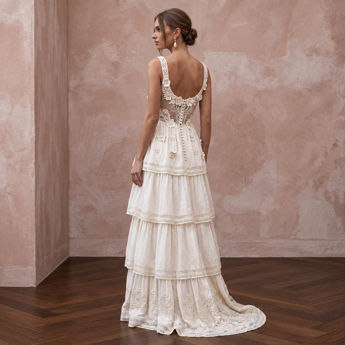 Sustainable White Organic Cotton Tiered Dress for Backyard Vow Renewal