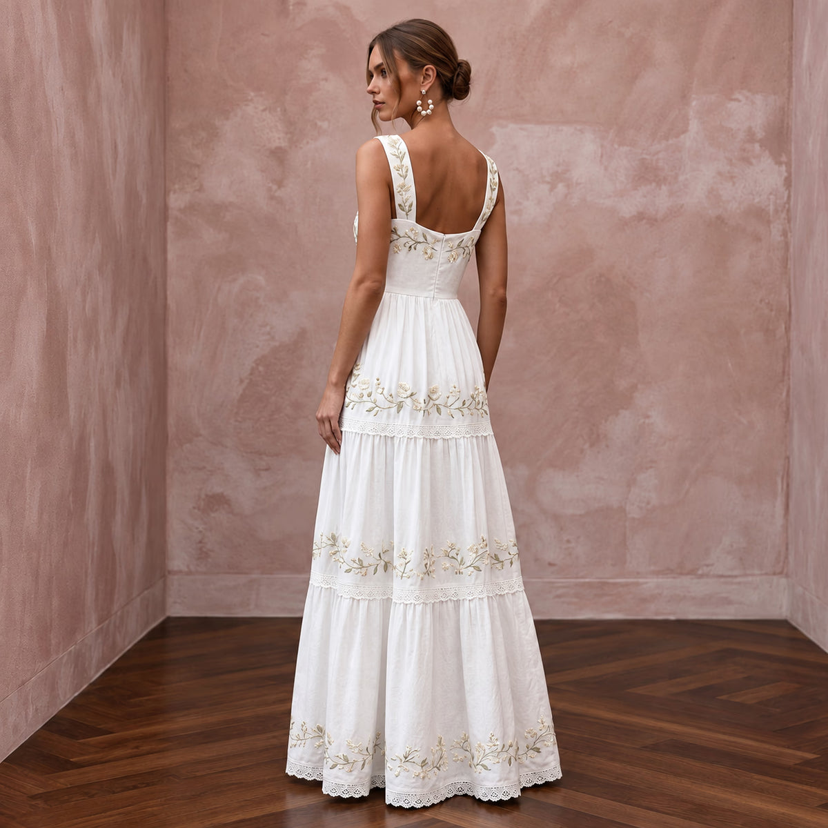 Sustainable White Organic Cotton Tiered Dress for Backyard Vow Renewal