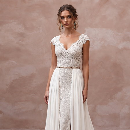Sweep Train Boho Bridal Gown for a Destination Wedding