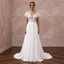 Elegant chiffon wedding dress with short flutter sleeves and a sweep train, ideal for a beach ceremony.
