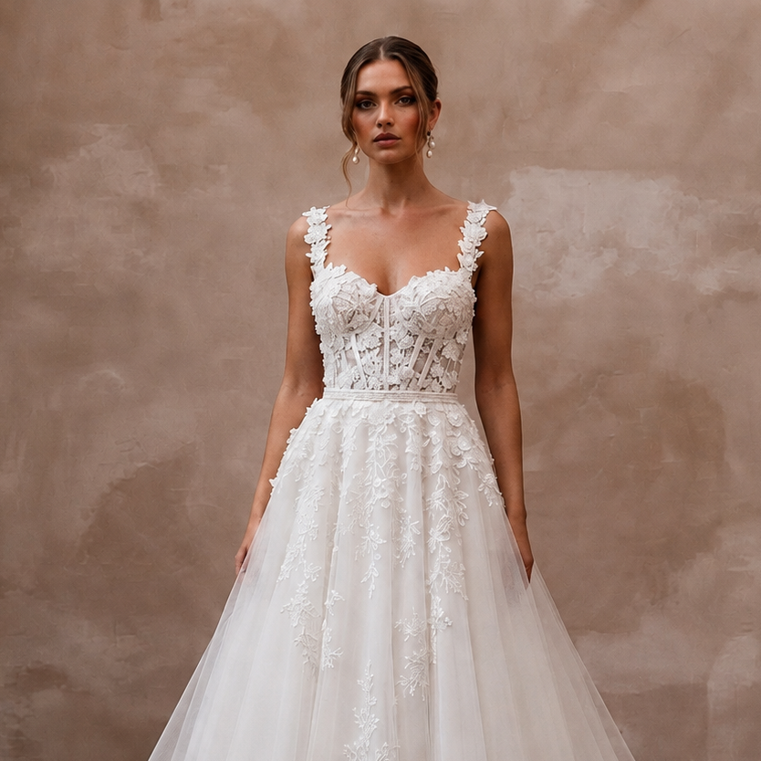 Sweetheart Lace Wedding Dress with A - Line Silhouette - Apparel & Accessories > Clothing > Wedding & Bridal Party Dresses > Wedding Dresses - Mignonette Bridal