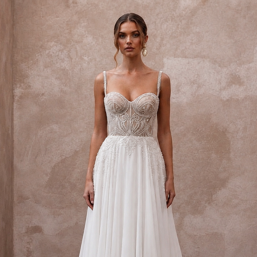 Sweetheart Neck Wedding Dresses with Delicate Beading