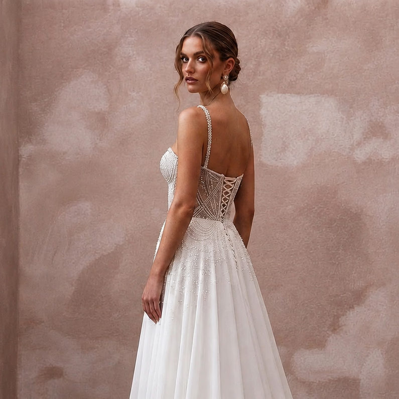 Sweetheart Neck Wedding Dresses with Delicate Beading - Apparel & Accessories > Clothing > Wedding & Bridal Party Dresses > Wedding Dresses - Mignonette Bridal