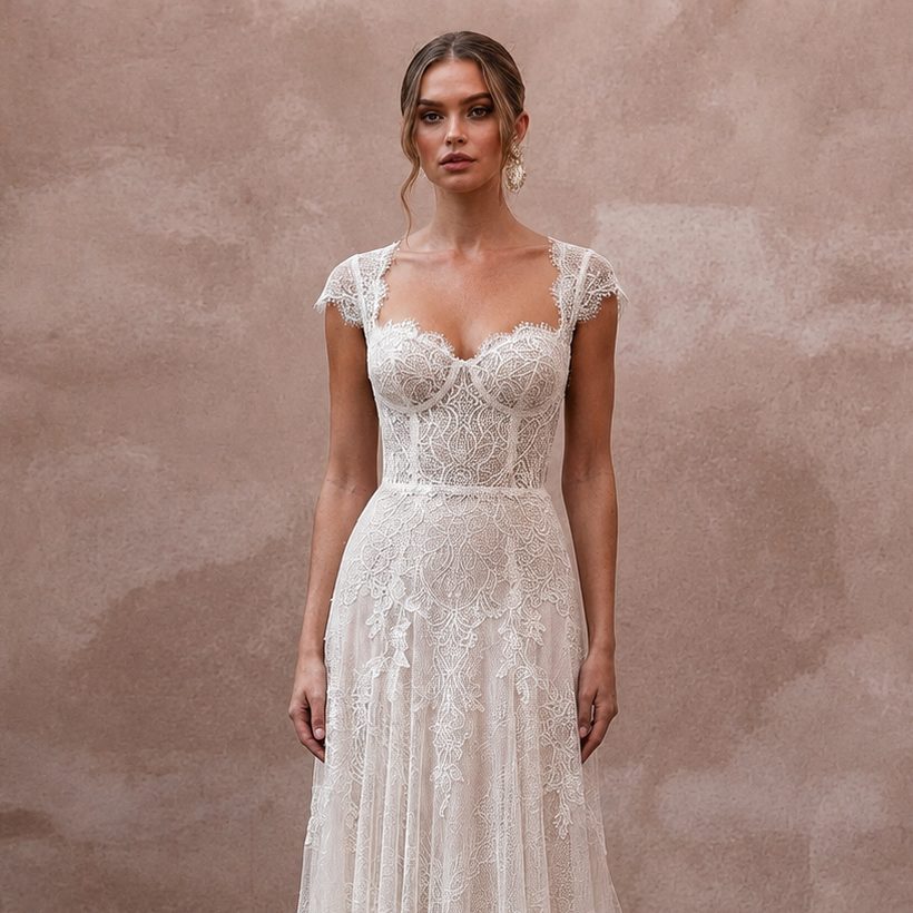 Sweetheart Neck Wedding Dresses with Delicate Lace Trim