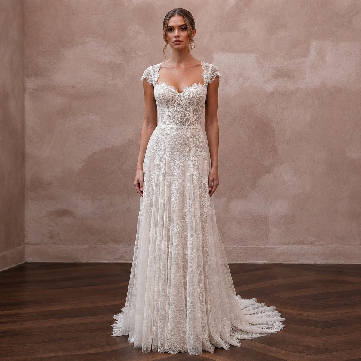 Sweetheart Neck Wedding Dresses with Delicate Lace Trim - Apparel & Accessories > Clothing > Wedding & Bridal Party Dresses > Wedding Dresses - Mignonette Bridal Main image