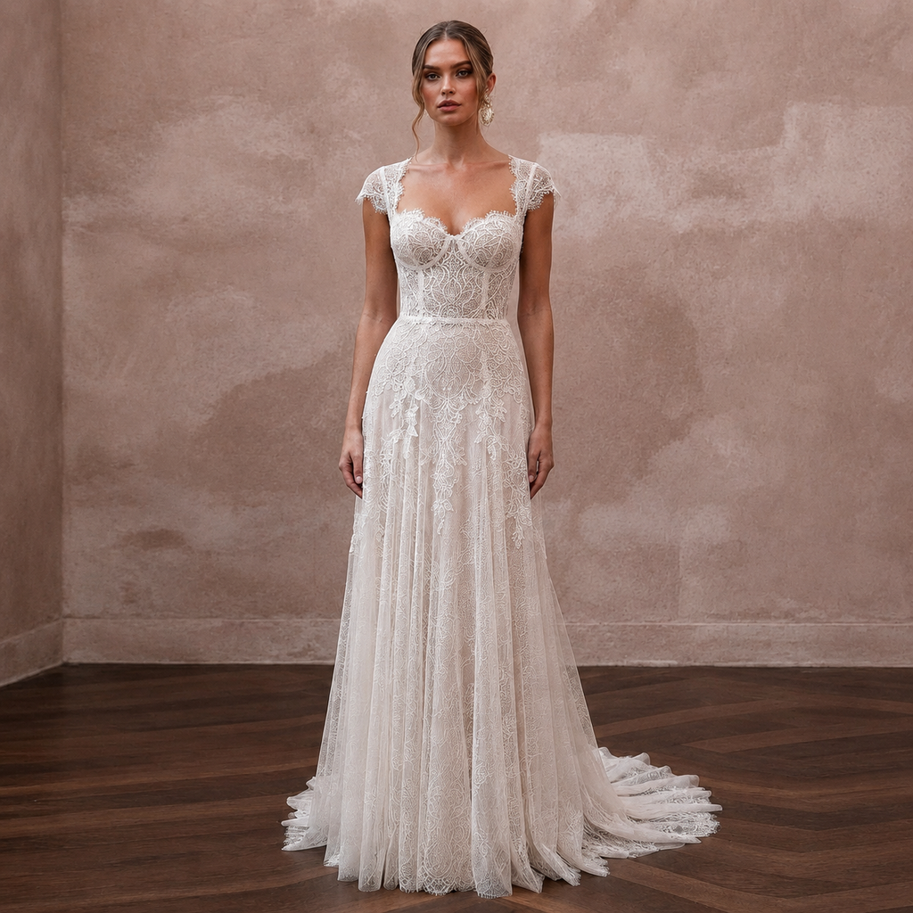 Sweetheart Neck Wedding Dresses with Delicate Lace Trim