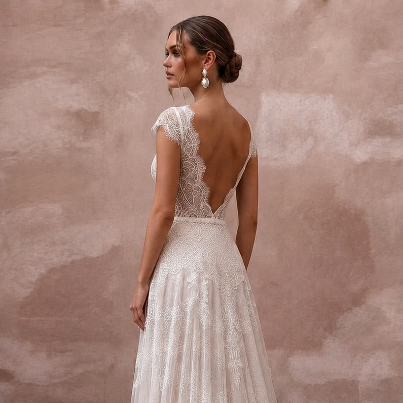 Sweetheart Neck Wedding Dresses with Delicate Lace Trim - Apparel & Accessories > Clothing > Wedding & Bridal Party Dresses > Wedding Dresses - Mignonette Bridal