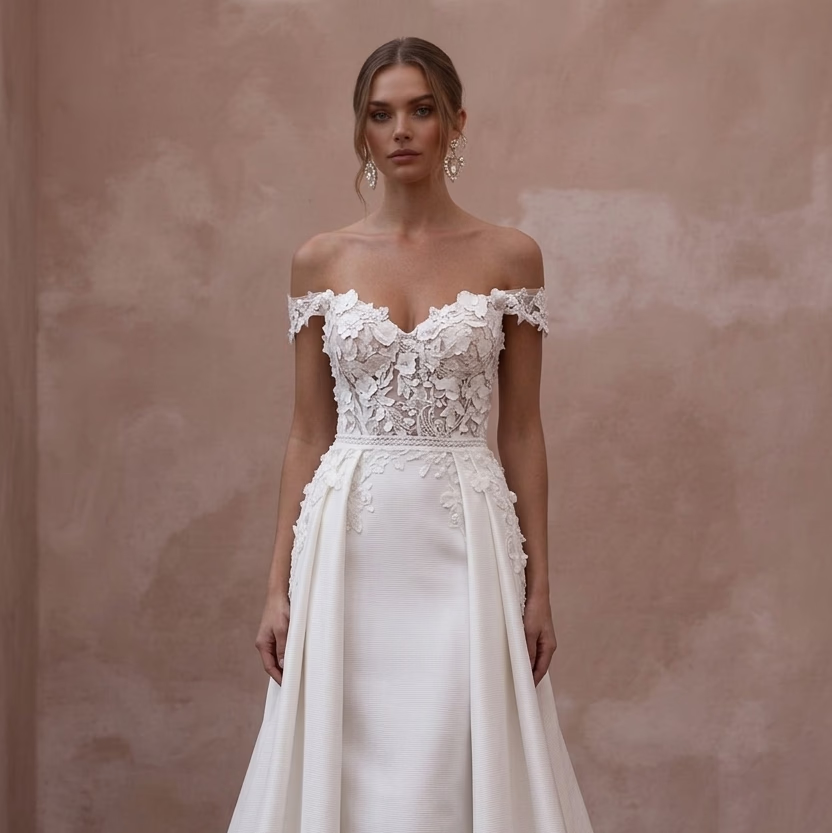 Sweetheart Neck Wedding Dresses with Floral Lace Details - Apparel & Accessories > Clothing > Wedding & Bridal Party Dresses > Wedding Dresses - Mignonette