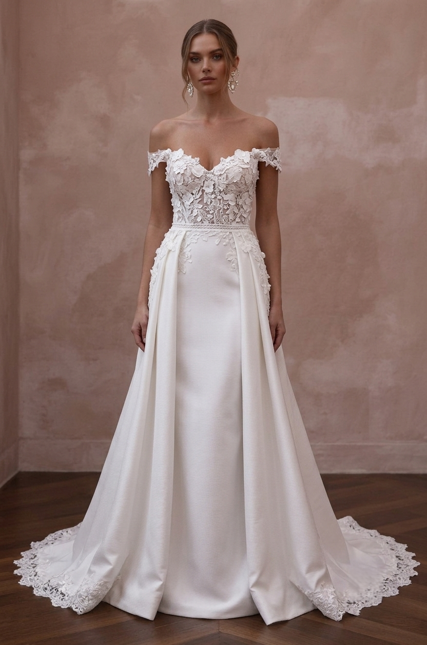 Sweetheart Neck Wedding Dresses with Floral Lace Details