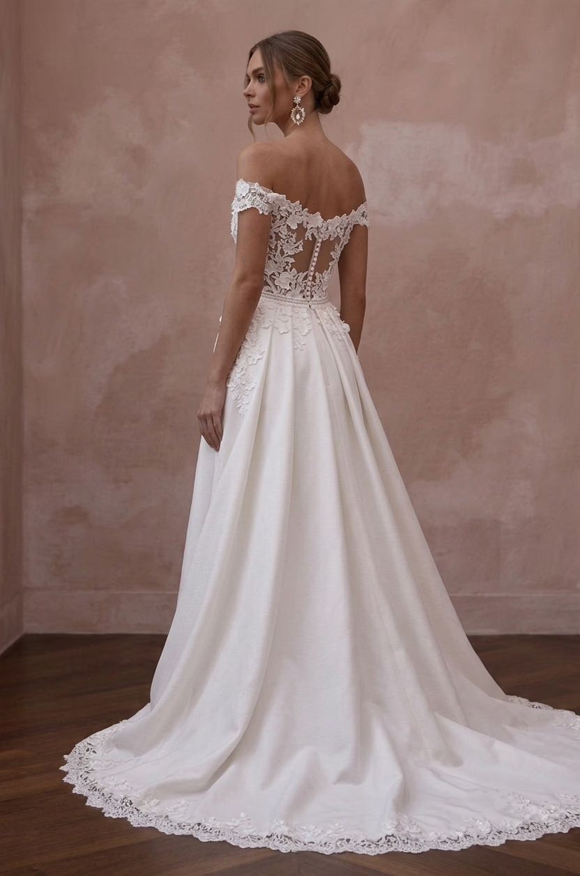 Sweetheart Neck Wedding Dresses with Floral Lace Details - Apparel & Accessories > Clothing > Wedding & Bridal Party Dresses > Wedding Dresses - Mignonette