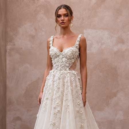 Sweetheart Neck Wedding Dresses with Pearl Accents