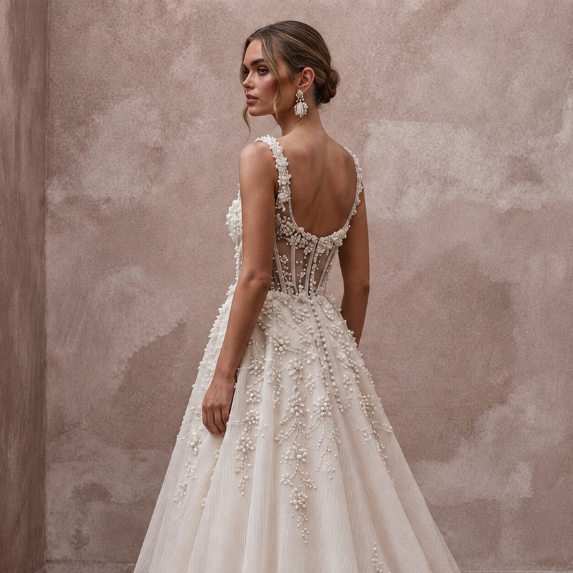Sweetheart Neck Wedding Dresses with Pearl Accents - Apparel & Accessories > Clothing > Wedding & Bridal Party Dresses > Wedding Dresses - Mignonette