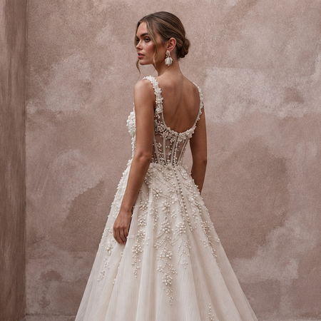 Sweetheart Neck Wedding Dresses with Pearl Accents - Apparel & Accessories > Clothing > Wedding & Bridal Party Dresses > Wedding Dresses - Mignonette