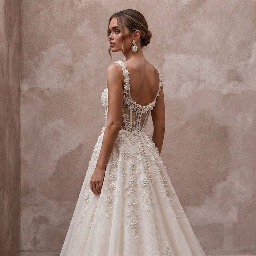 Sweetheart Neck Wedding Dresses with Pearl Accents