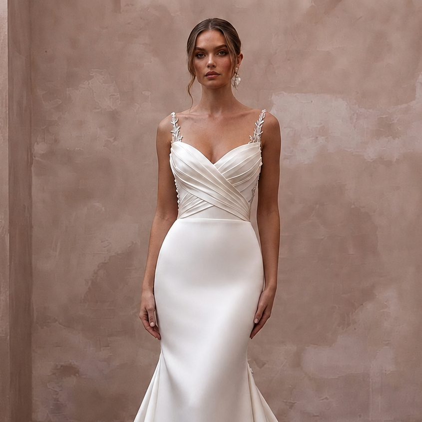 Sweetheart Satin Wedding Dress with Mermaid Silhouette - Apparel & Accessories > Clothing > Wedding & Bridal Party Dresses > Wedding Dresses - Mignonette Bridal