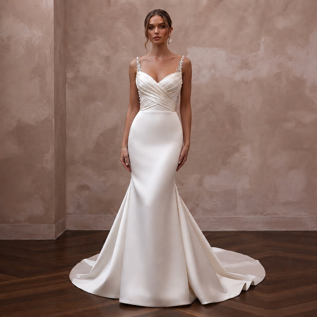 Sweetheart Satin Wedding Dress with Mermaid Silhouette - Apparel & Accessories > Clothing > Wedding & Bridal Party Dresses > Wedding Dresses - Mignonette Bridal