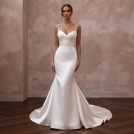 Sweetheart Satin Wedding Dress with Mermaid Silhouette - Apparel & Accessories > Clothing > Wedding & Bridal Party Dresses > Wedding Dresses - Mignonette Bridal