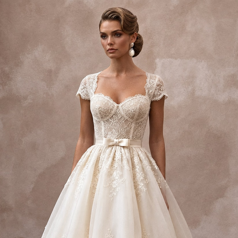Tea - Length Wedding Dresses with Retro Bridal Style - Apparel & Accessories > Clothing > Wedding & Bridal Party Dresses > Wedding Dresses - Mignonette