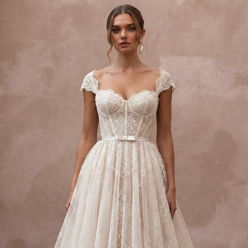 Tea - Length Wedding Dresses with Vintage Bridal Charm - Apparel & Accessories > Clothing > Wedding & Bridal Party Dresses > Wedding Dresses - Mignonette Bridal
