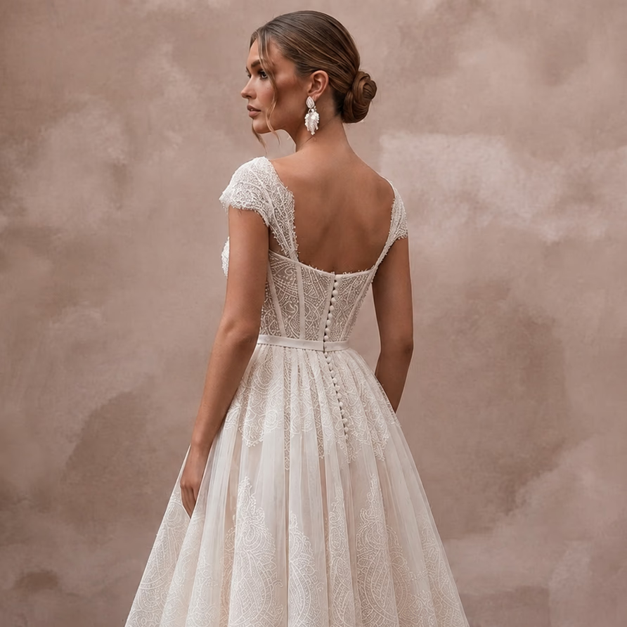 Tea - Length Wedding Dresses with Vintage Bridal Charm - Apparel & Accessories > Clothing > Wedding & Bridal Party Dresses > Wedding Dresses - Mignonette Bridal