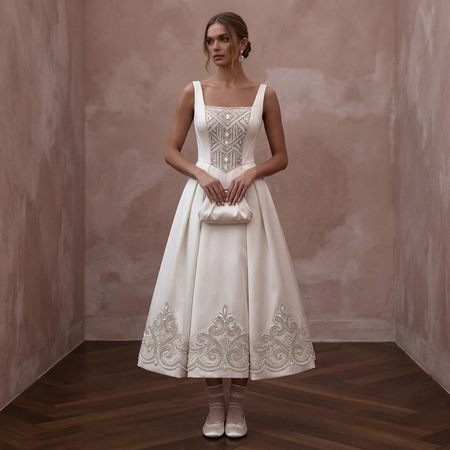 Tea-Length Wedding Dresses with Vintage Satin Charm