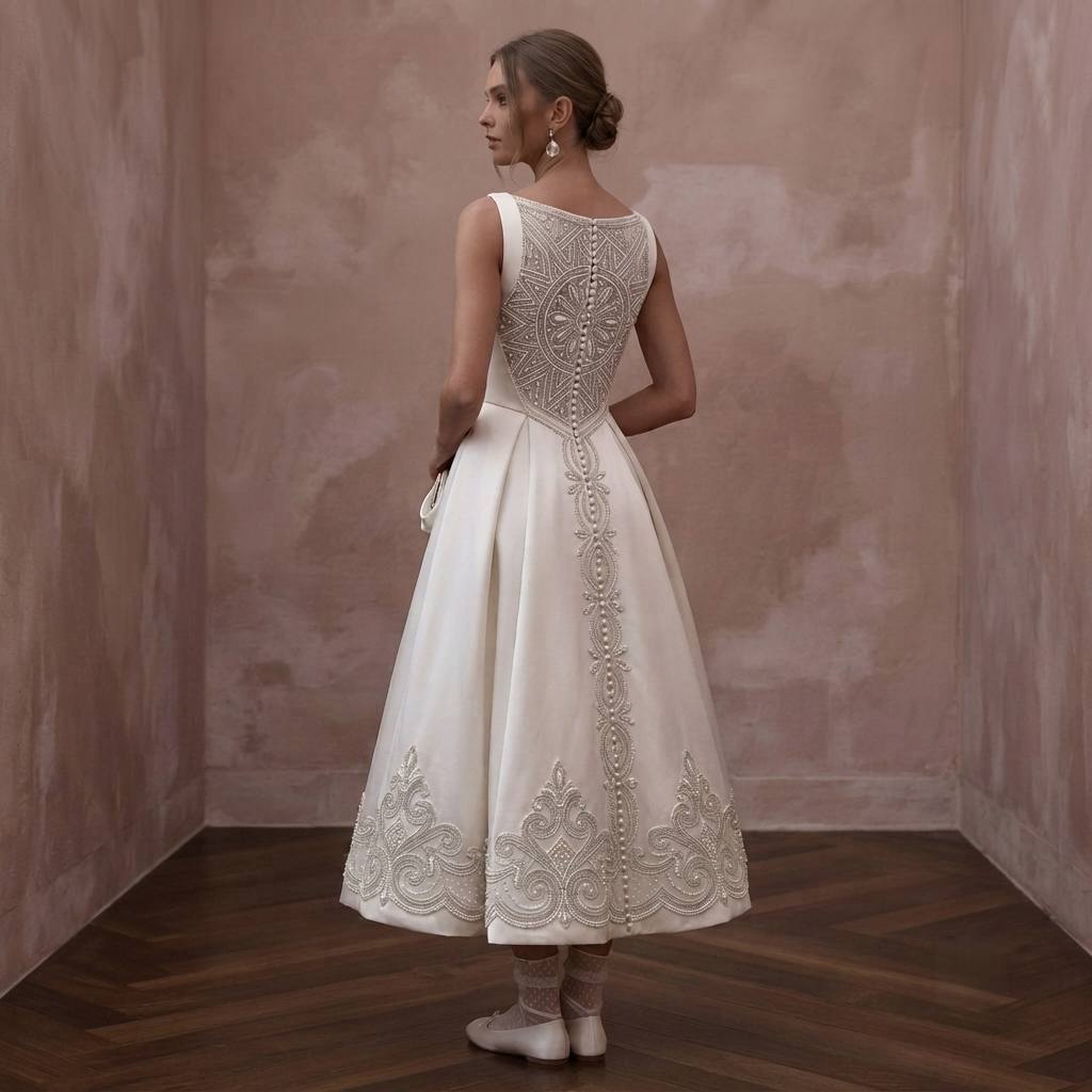 Tea-Length Wedding Dresses with Vintage Satin Charm