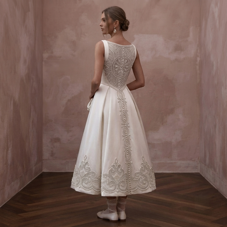 Tea-Length Wedding Dresses with Vintage Satin Charm