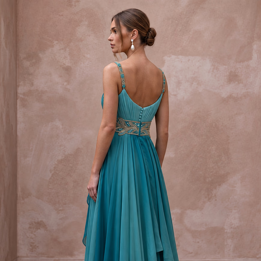 Teal Chiffon Empire Waist Flowing Maternity Formal Dress