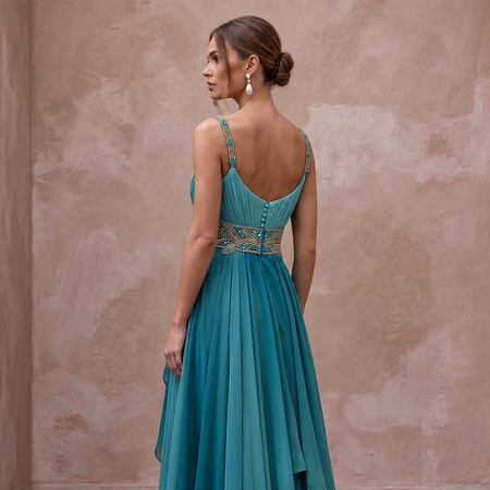 Teal Chiffon Empire Waist Flowing Maternity Formal Dress