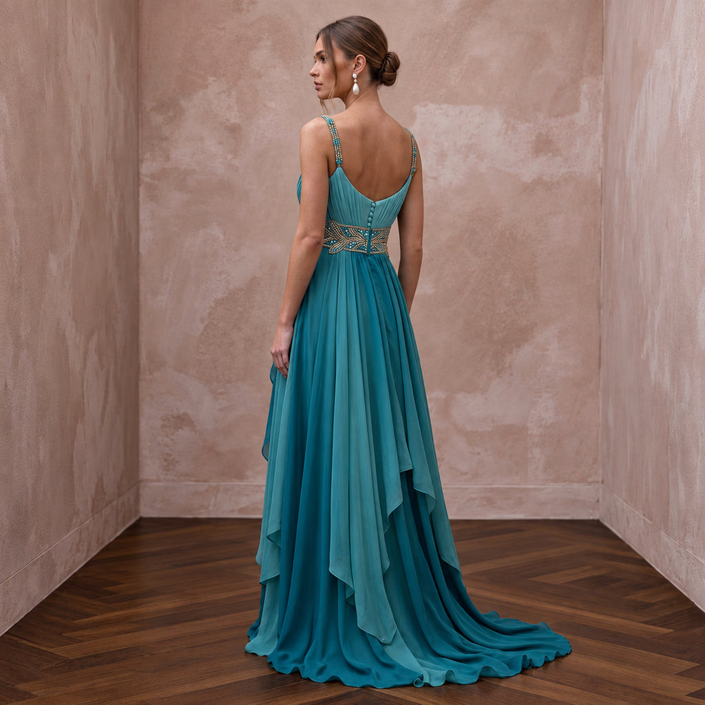 Teal Chiffon Empire Waist Flowing Maternity Formal Dress
