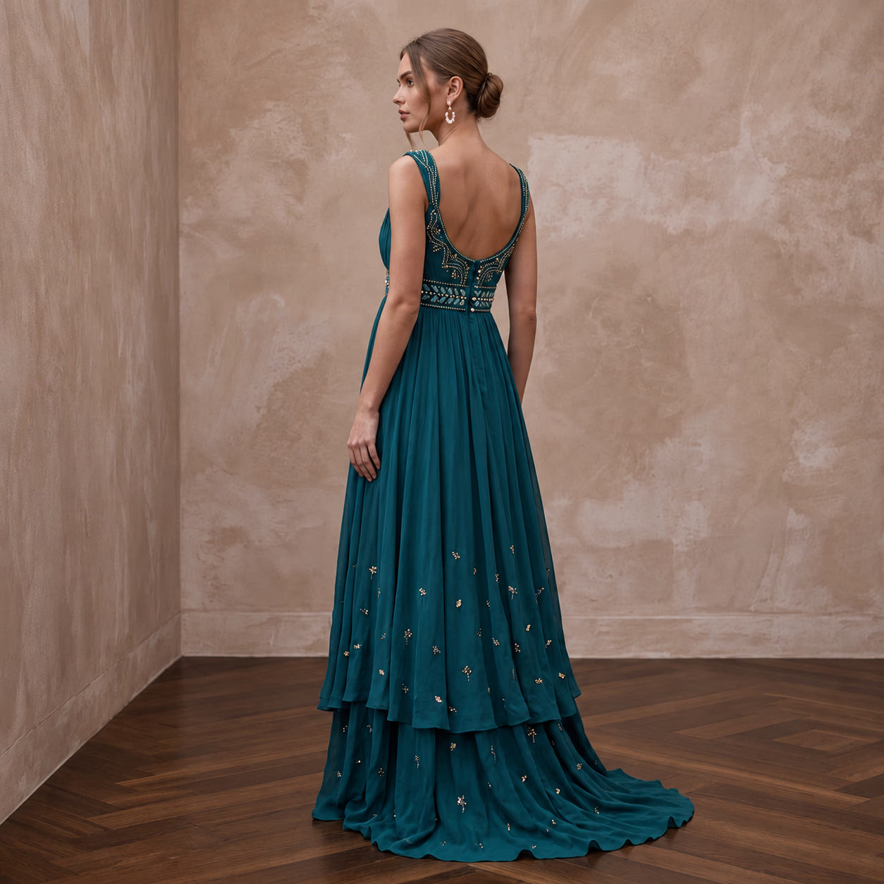 Teal Chiffon Empire Waist Flowing Maternity Formal Dress Secondary image