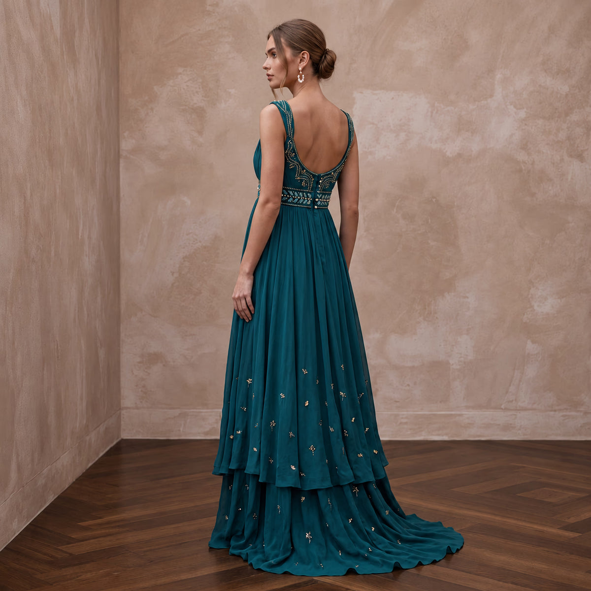 Teal Chiffon Empire Waist Flowing Maternity Formal Dress