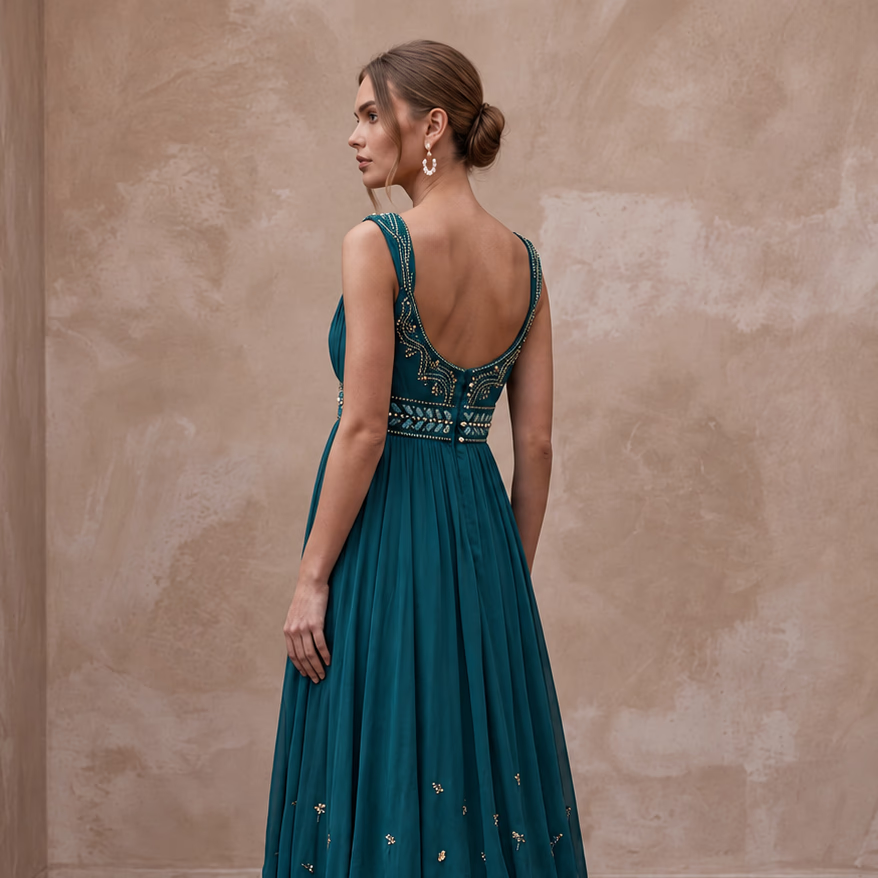 Teal Chiffon Empire Waist Flowing Maternity Formal Dress