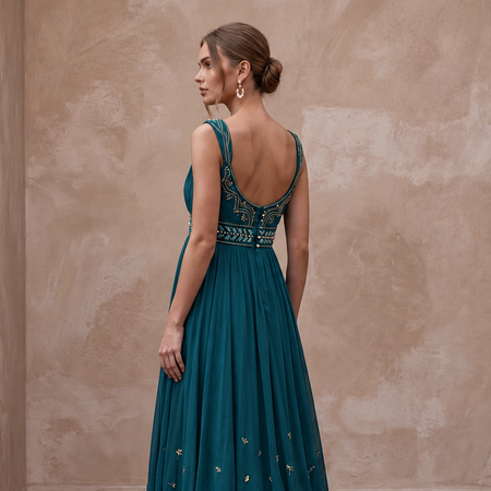 Teal Chiffon Empire Waist Flowing Maternity Formal Dress