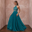 Teal Chiffon Pleated Skirt Halter Neck Prom Dress