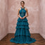 Teal Chiffon Tiered Ruffle Skirt Halter Evening Dress - Apparel & Accessories > Clothing > Wedding & Bridal Party Dresses > Wedding Dresses - Mignonette Bridal