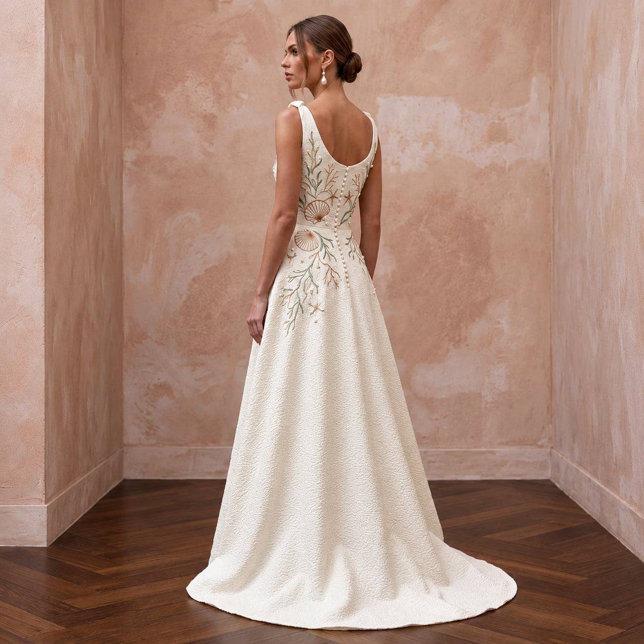 Textured Cream Seersucker A-Line Bridal Dress for Coastal Rehearsal Brunch Secondary image