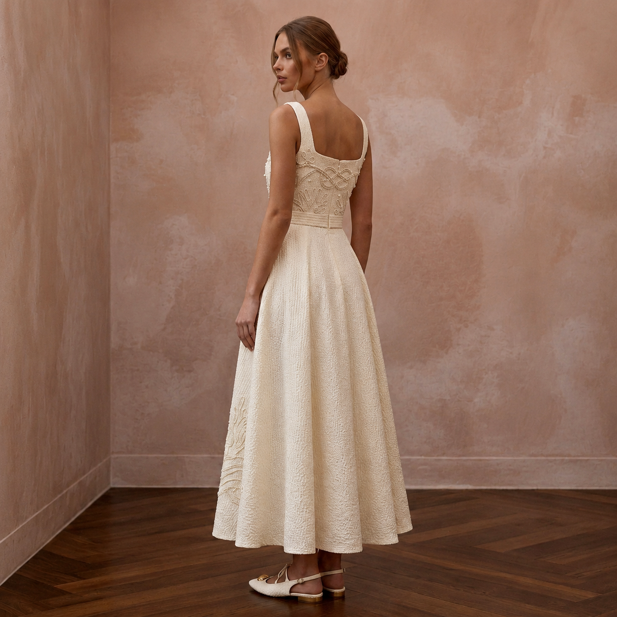 Textured Cream Seersucker A-Line for Coastal Rehearsal Brunch Secondary image