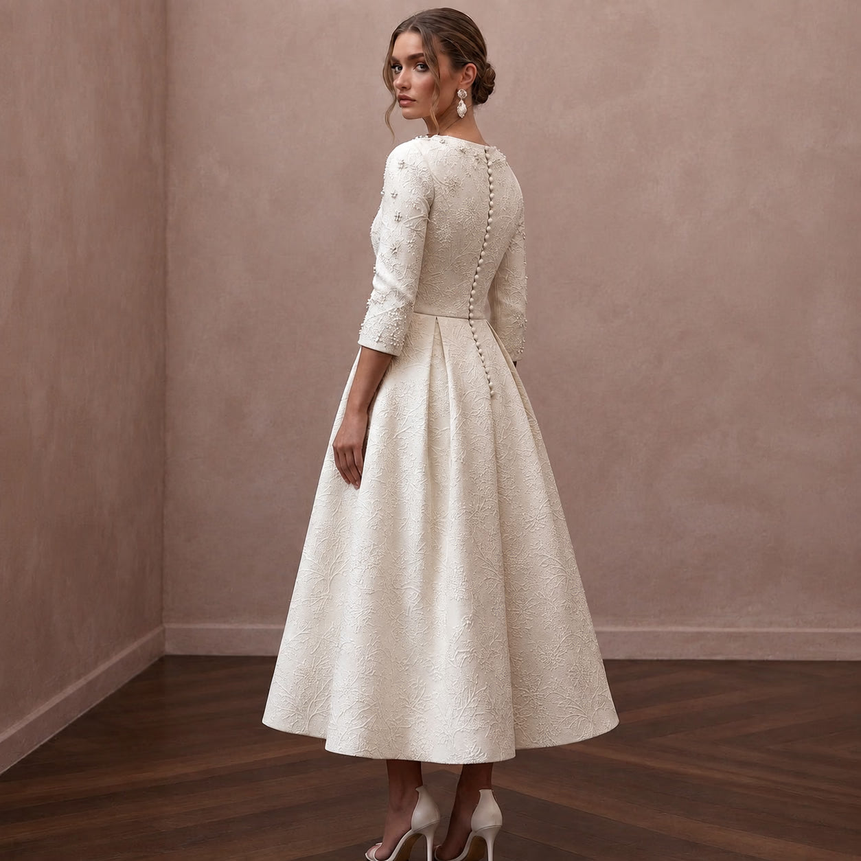 Textured Off-White Brocade Tea-Length for Winter Rehearsal Secondary image