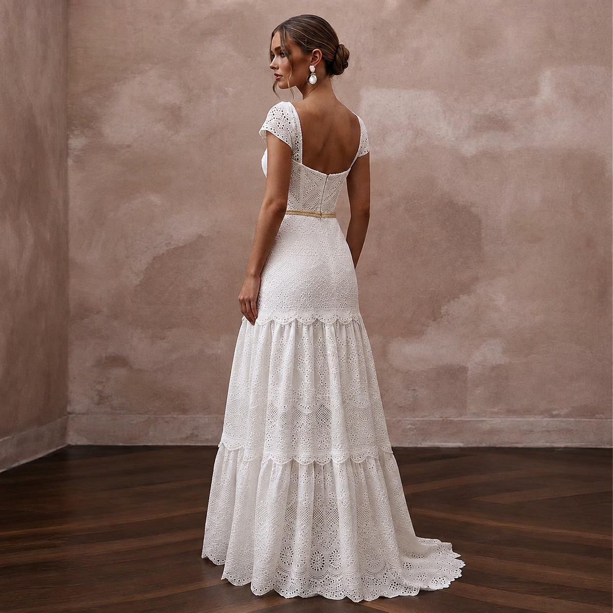 Textured White Broderie Anglaise Dress for Garden Reception Secondary image