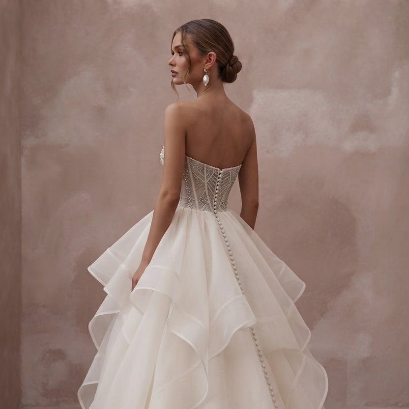 Tiered Organza Wedding Dresses with Dramatic Volume - Apparel & Accessories > Clothing > Wedding & Bridal Party Dresses > Wedding Dresses - Mignonette