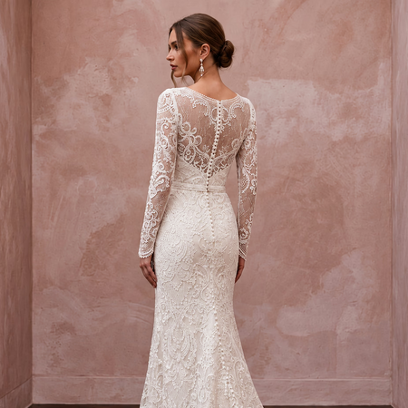 Timeless Antique White Alençon Lace Long Sleeve Bridal Gown for Second Wedding