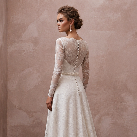Timeless Antique White Alençon Lace Long Sleeve for Second Wedding