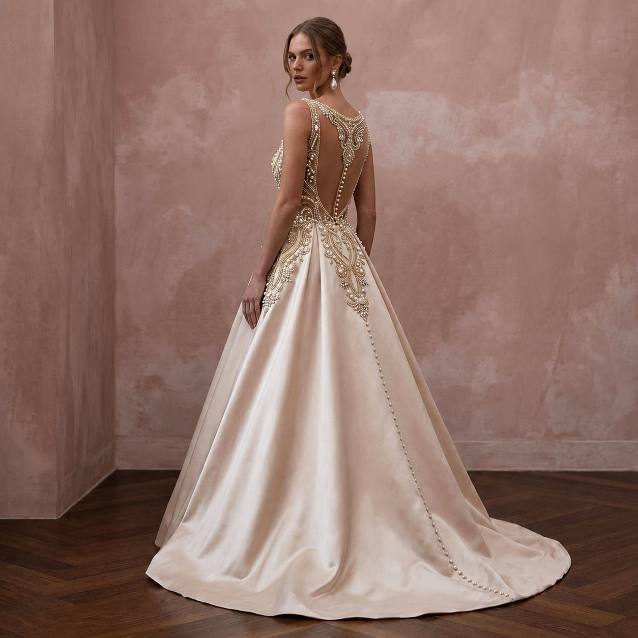 Timeless Champagne Mikado A-Line Bridal Gown for Vow Renewal Secondary image