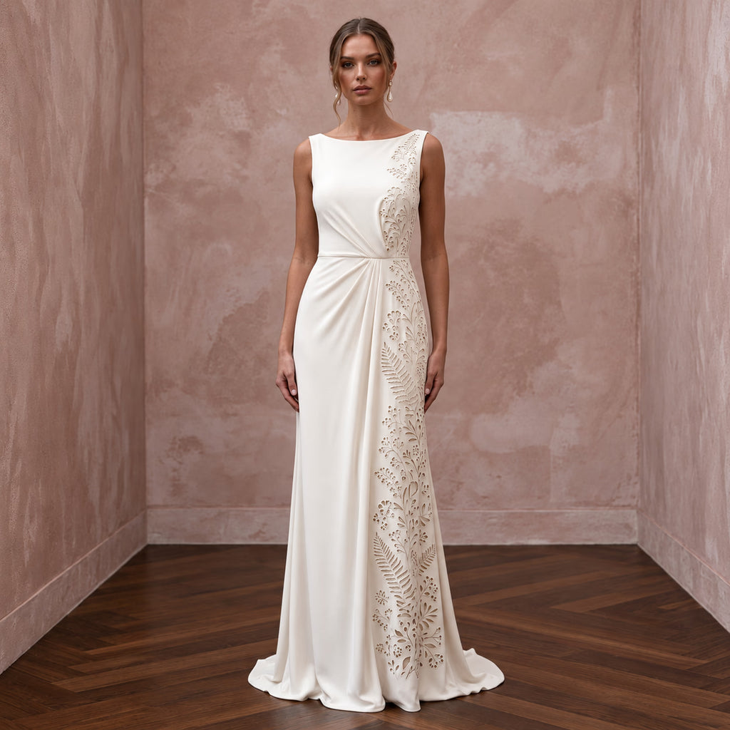 Timeless Cream Jersey Sheath Wedding Dress for Surprise Proposal Party