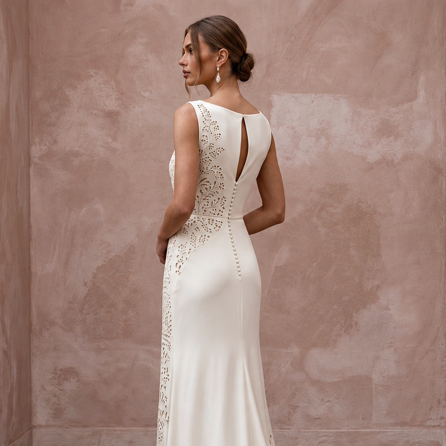 Timeless Cream Jersey Sheath Wedding Dress for Surprise Proposal Party