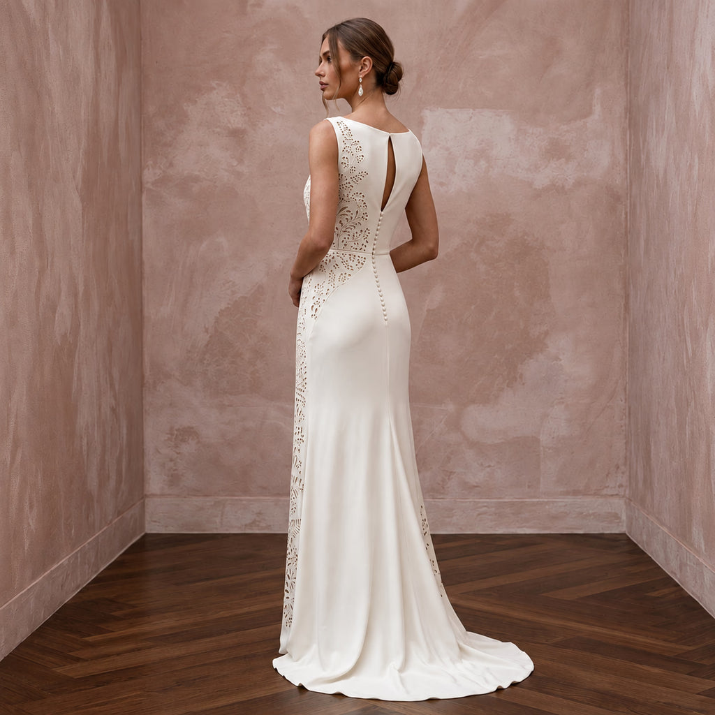 Timeless Cream Jersey Sheath Wedding Dress for Surprise Proposal Party