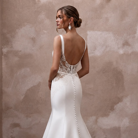 Timeless Diamond White Satin Fit - and - Flare Bridal Gown for Church Elopement - Apparel & Accessories > Clothing > Wedding & Bridal Party Dresses > Wedding Dresses - Mignonette Bridal