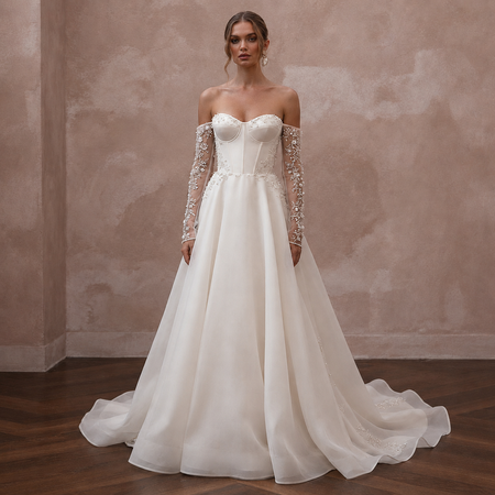 Timeless Wedding Dresses with Pearl Embroidered Sleeves