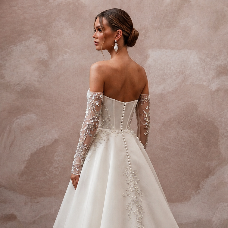 Timeless Wedding Dresses with Pearl Embroidered Sleeves